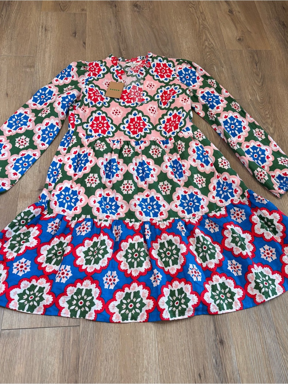 Boden NWT Women’s Esme Short Linen Tiered Tunic Floral Mini Dress Size 2R - Picture 2 of 9